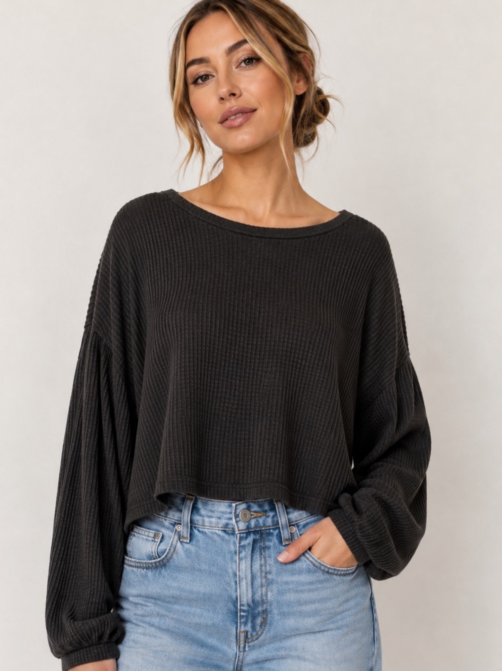 Primi Black Oversized Women's Top Baggy Sleeves